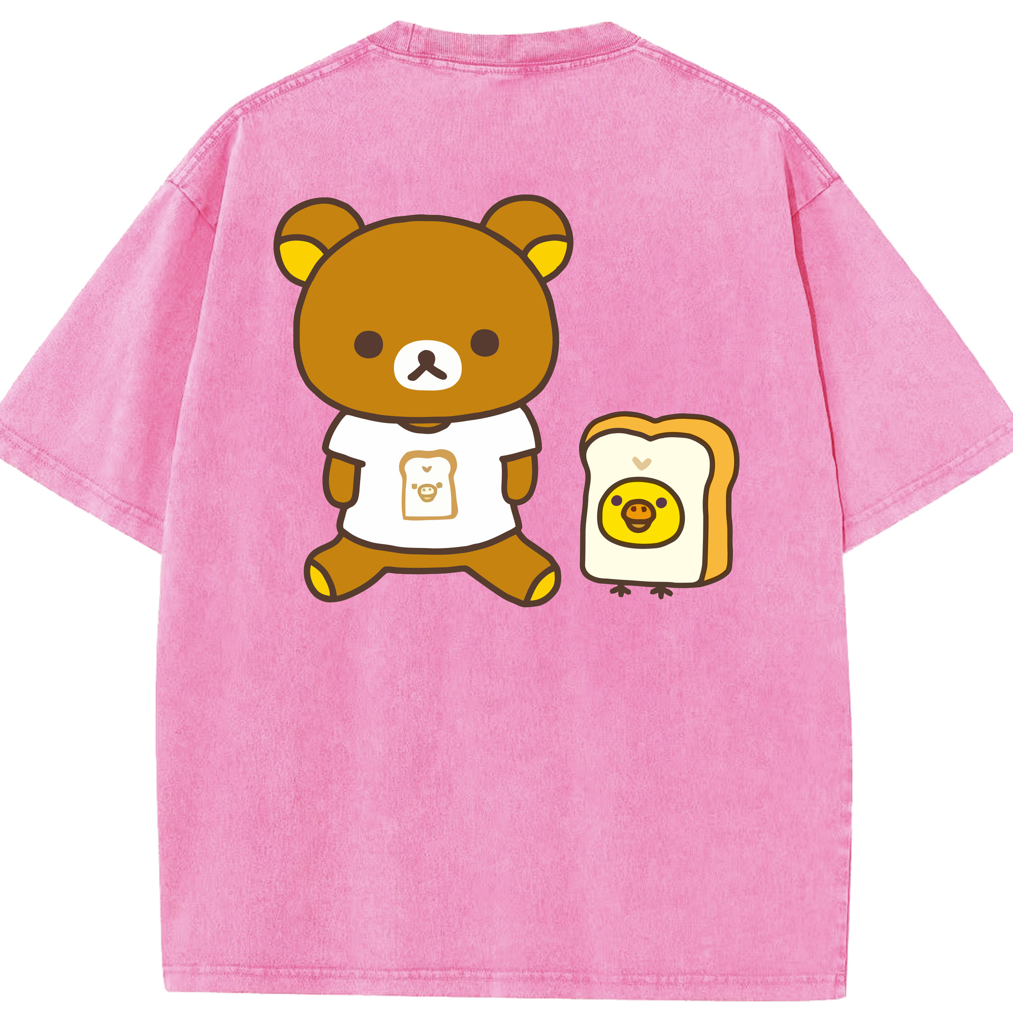 （画像用） リラックマ リラックマ キイロイトリ Rilakkuma Korilakkuma Kiiroitori 綿100% ヴィンテージ風 半袖Tシャツ（背面プリント）